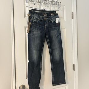 NWTO Silver Santorini Jean Capri Indigo Slim Jeans with Contrast Stitching sz25